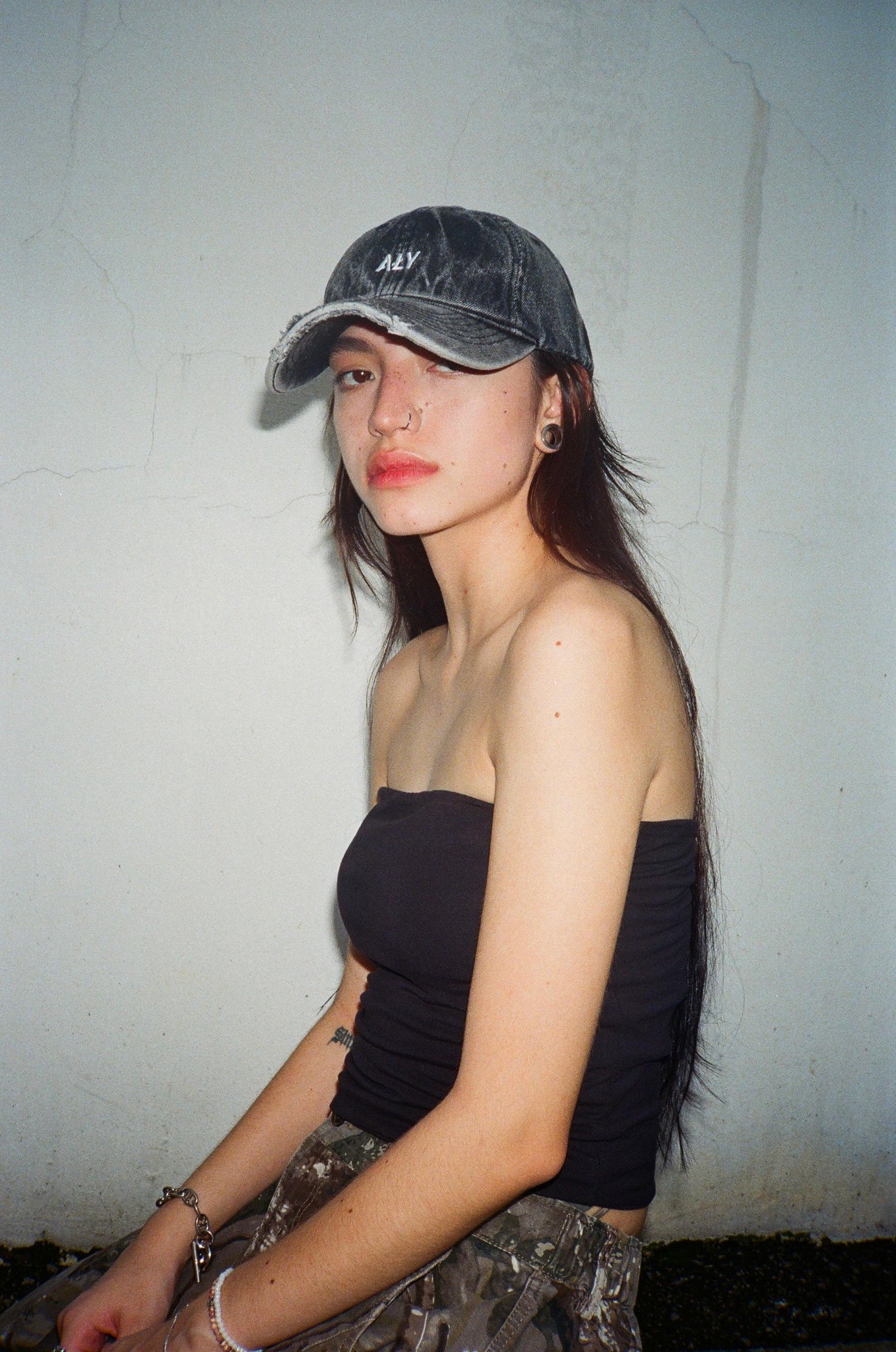 Aly Good Vibes - "ALY DISTRESSED LOGO BLACK" WASHED CAP