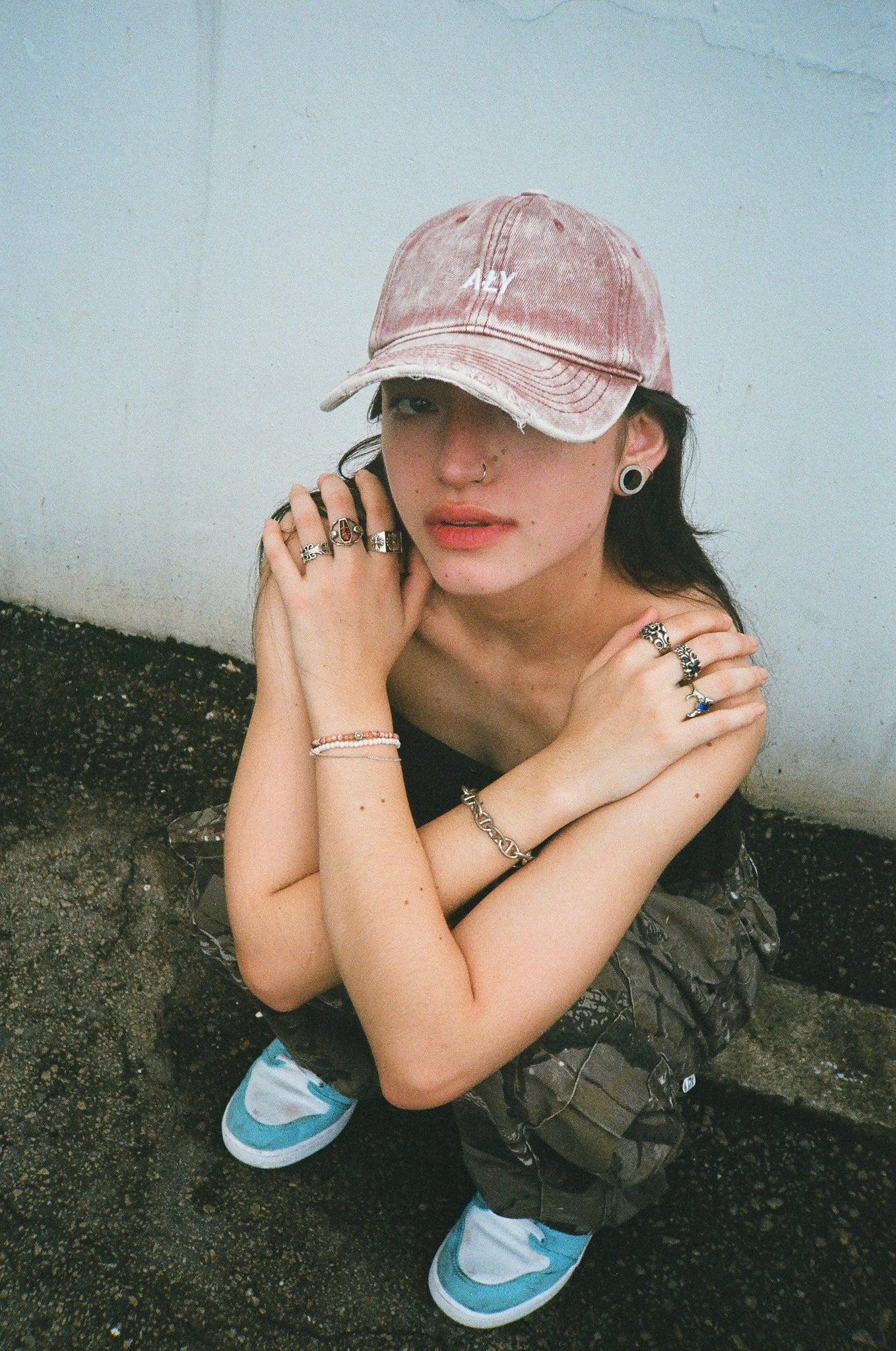 Aly Good Vibes - "ALY DISTRESSED LOGO RED" WASHED CAP