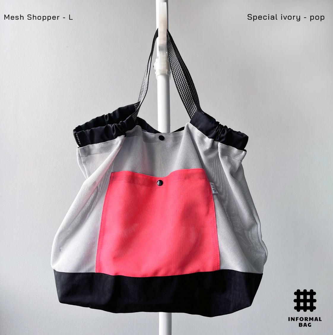 Informal Bag Mesh Shopper Size L (iVORY+Pink)