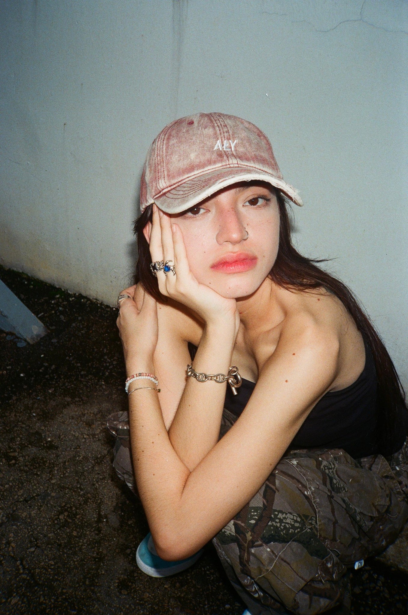 Aly Good Vibes - "ALY DISTRESSED LOGO RED" WASHED CAP