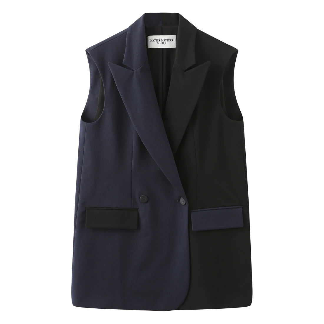 Matter Matters 'So,' / Embroidered Two-Tone Suit Vest • Navy & Black