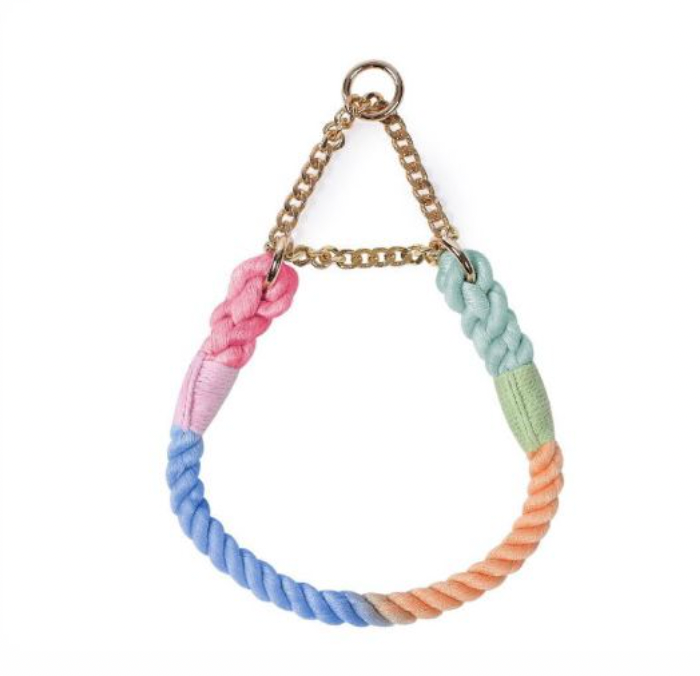 Pawsome Pets - Cotton Rope Collar With Lightweight Gold Chain (Daydream)