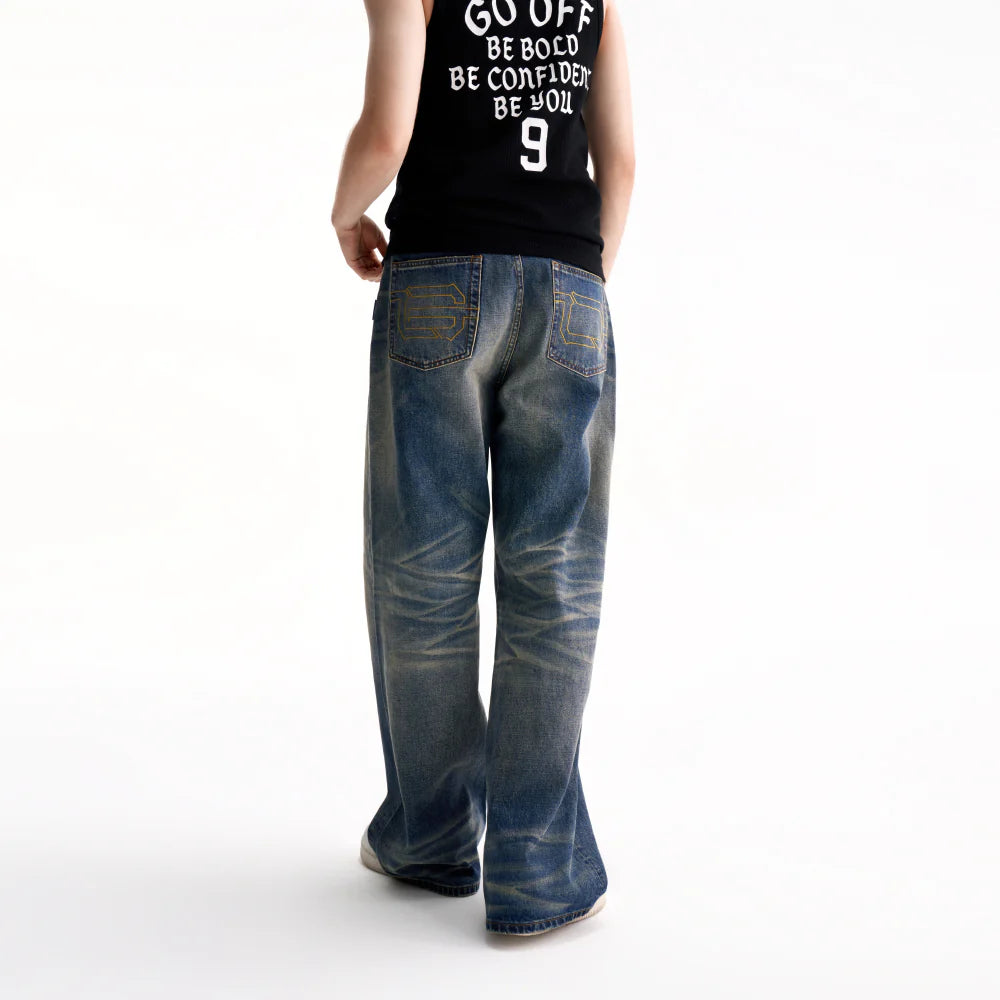 GO OFF 復古貓鬚寛直筒牛仔褲 | GO OFF Vintage Whisker Wide-Straight Jeans