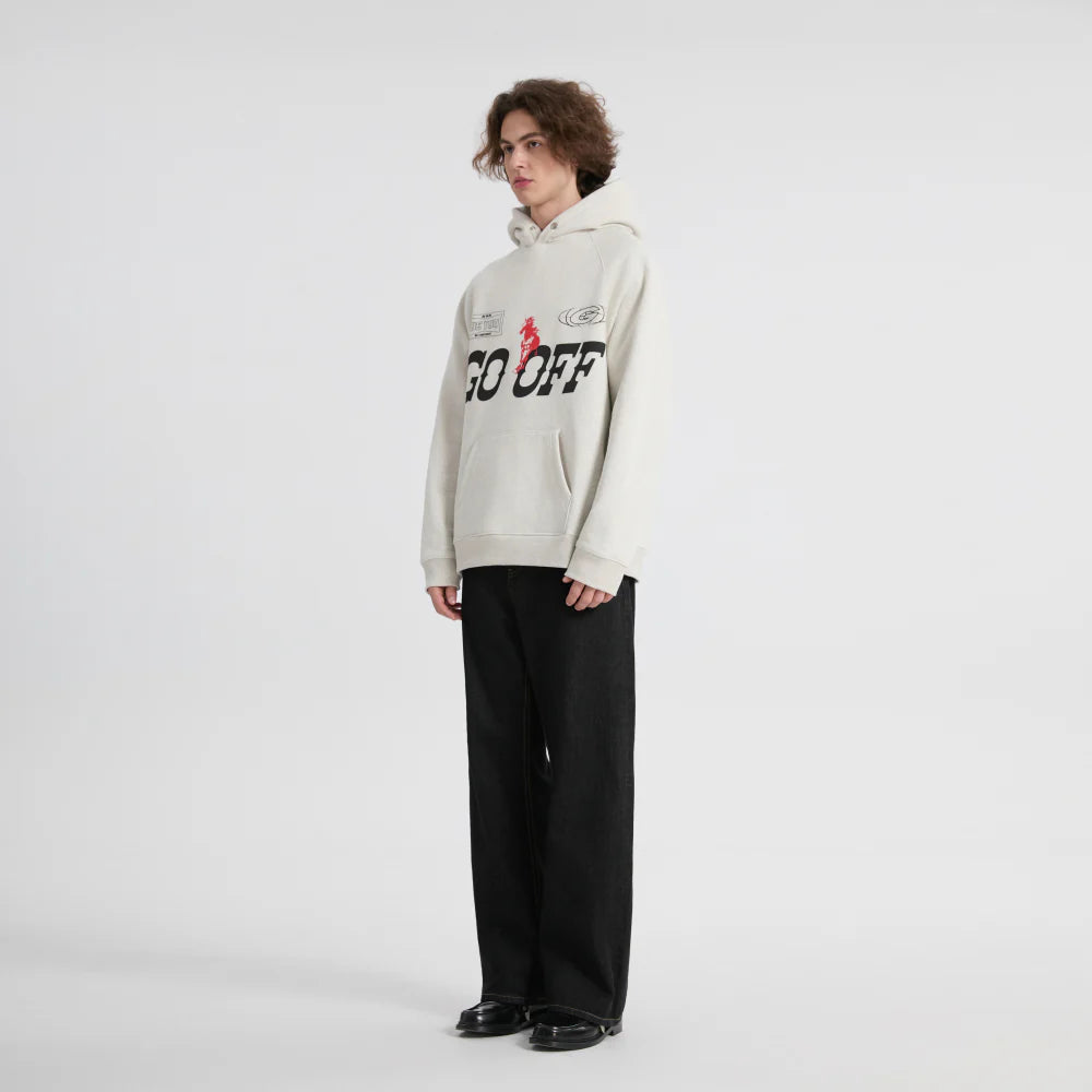 GO OFF Heavyweight Graphic Hoodie - Greyish White