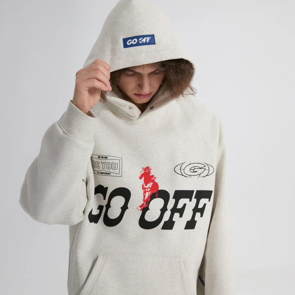 GO OFF Heavyweight Graphic Hoodie - Greyish White