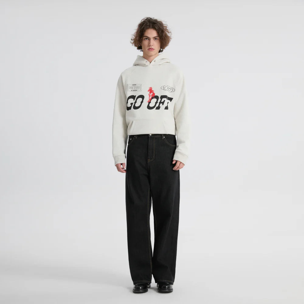 GO OFF 14oz DESIZED SELVEDGE RAW WIDE-LEG JEANS-INDIGO