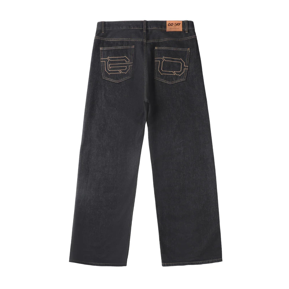 GO OFF 14oz DESIZED SELVEDGE RAW WIDE-LEG JEANS-INDIGO