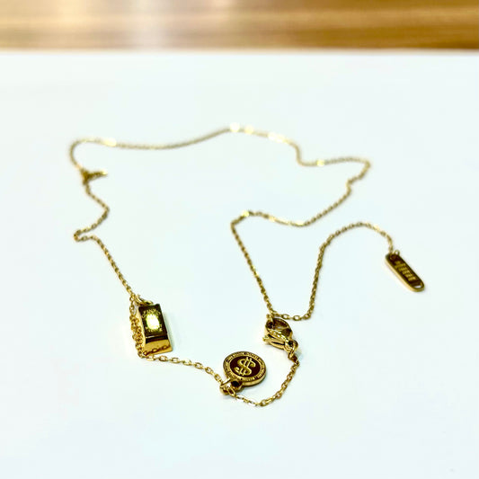 Matter Matters Mini Fine Gold Bar & Dollar Sign Necklace