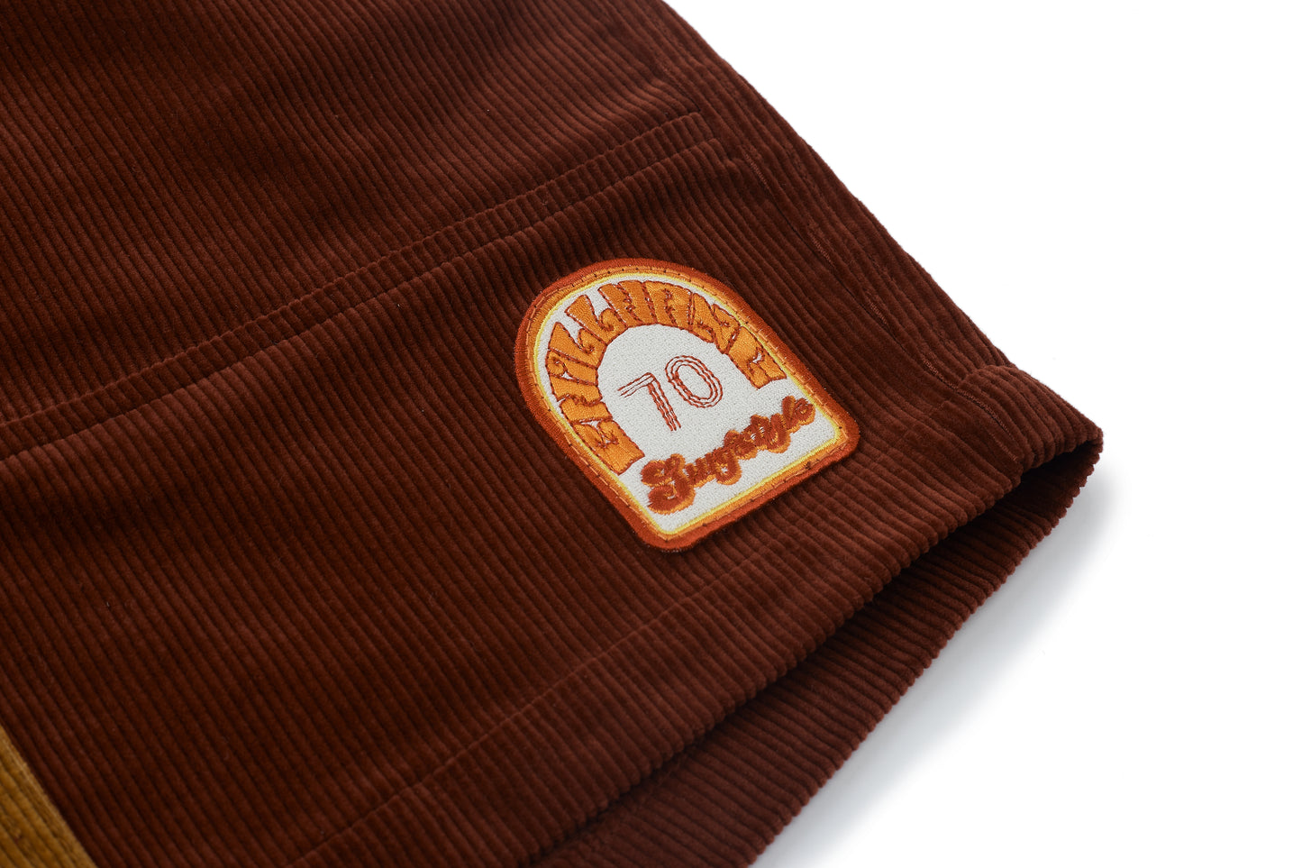 CHILLHANG 復古拼色燈芯絨短褲(紅 x 黃) (Unisex)