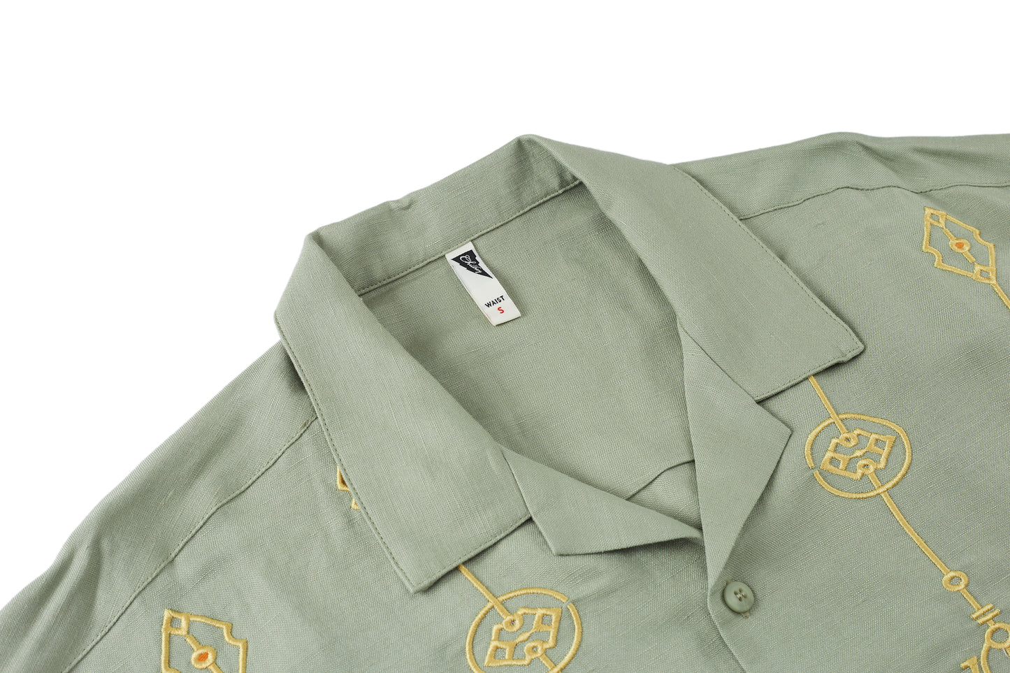 CHILLHANG日系棉麻刺繡沙灘恤衫(綠色)