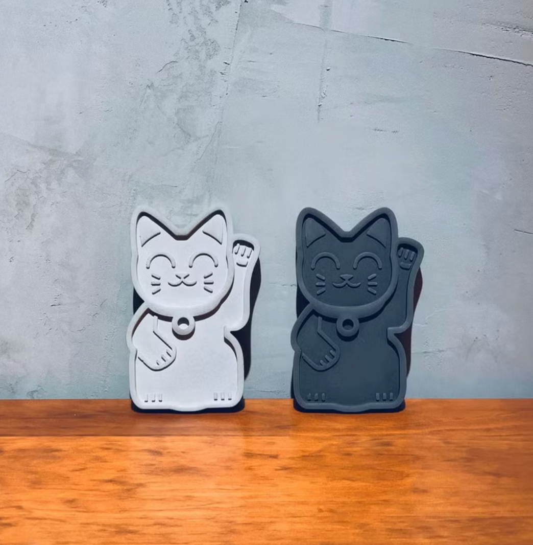 MUDLAB - 招財貓 手工水泥置物碟 【淺灰】