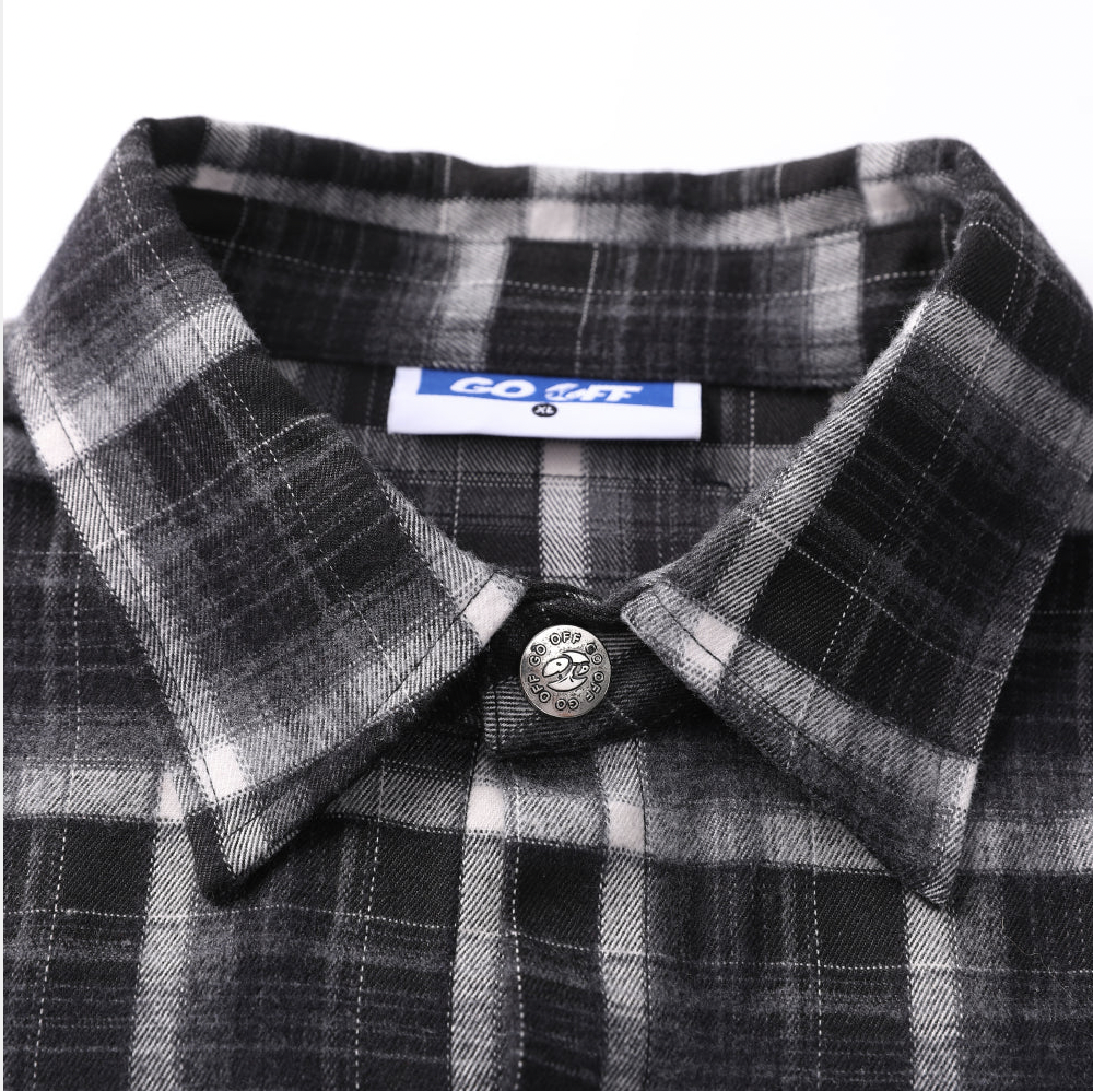 GO OFF | FAUX LAYERED PLAID & WAFFLE KNIT LONG SLEEVE SHIRT 假兩件格紋拼接華夫格長袖襯衫