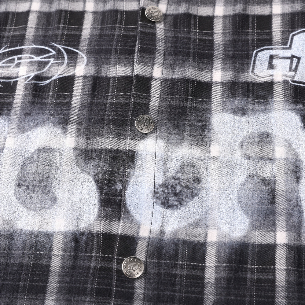 GO OFF | FAUX LAYERED PLAID & WAFFLE KNIT LONG SLEEVE SHIRT 假兩件格紋拼接華夫格長袖襯衫