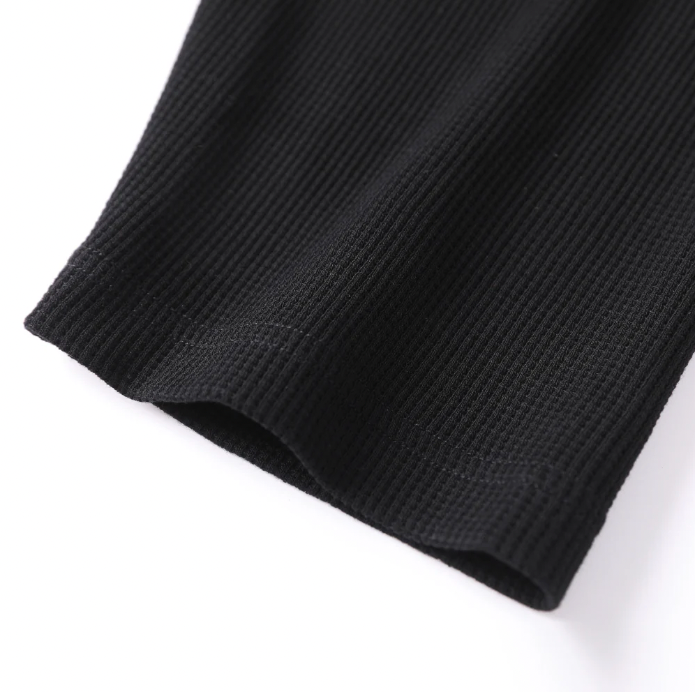 GO OFF | FAUX LAYERED PLAID & WAFFLE KNIT LONG SLEEVE SHIRT 假兩件格紋拼接華夫格長袖襯衫