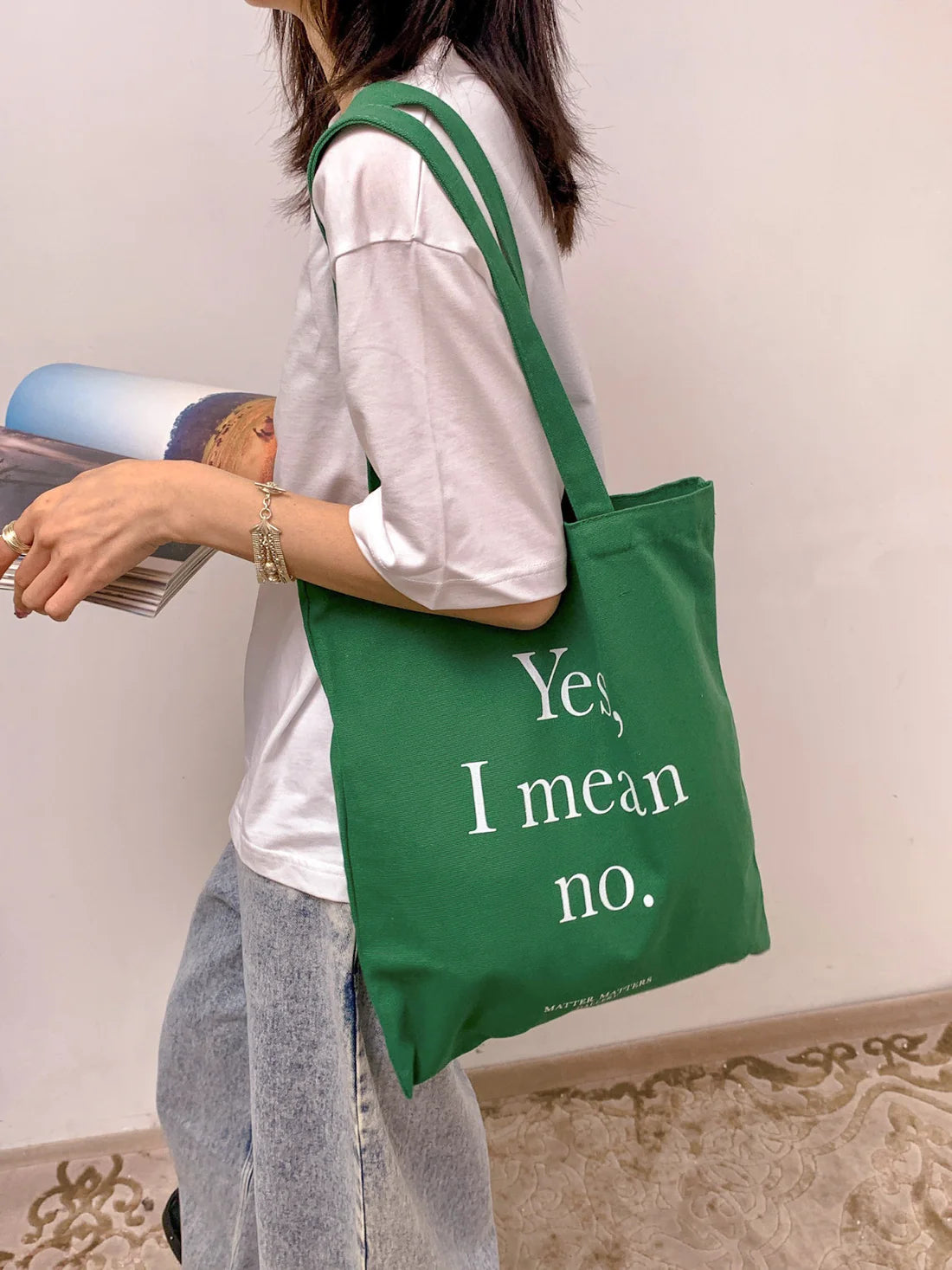 Matter Matters Yes I Mean No • Green/ Tote Bag