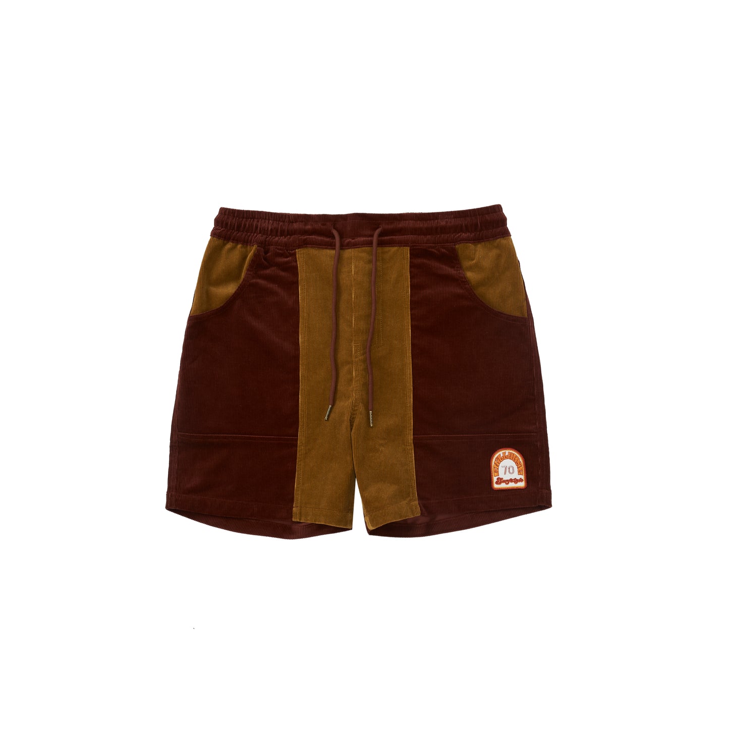 CHILLHANG 復古拼色燈芯絨短褲(紅 x 黃) (Unisex)