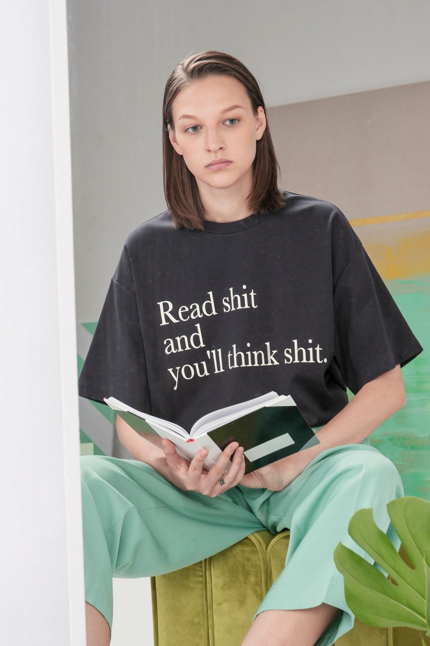 Matter Matters Read Shit / Oversized Long Tee • Charcoal