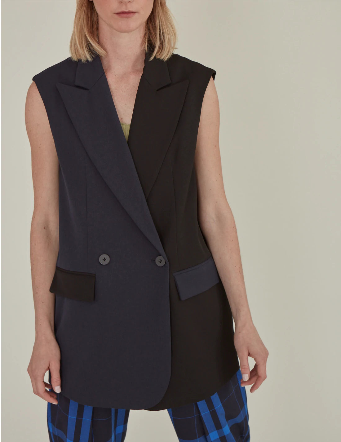Matter Matters 'So,' / Embroidered Two-Tone Suit Vest • Navy & Black