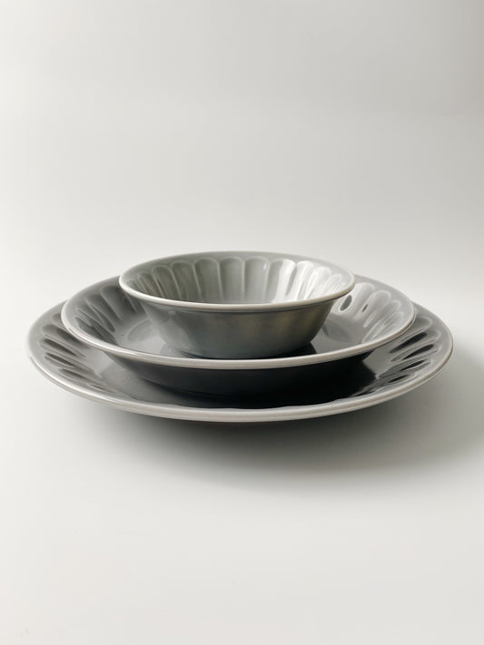 日本製美濃燒 Mebore 陶瓷碗碟套裝(灰色) | Japanese Mino Ware Ceramic Set (Grey) Set of 3