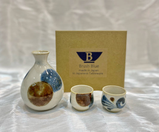 日本製美濃燒 藍啡丸紋清酒杯套裝 | Japanese Mino Ware Blue & Brown Dots Sake Cup Set