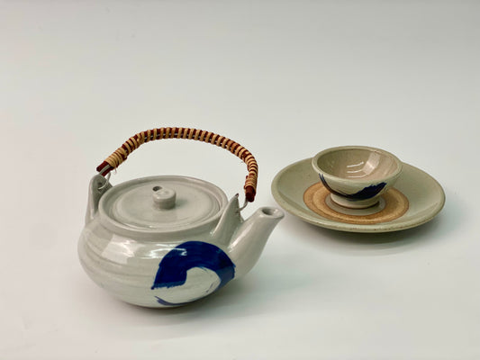 日本製萬古燒 藍色筆觸茶壺 | Japanese Banko Ware Blue Brushstrokes Tea Pot