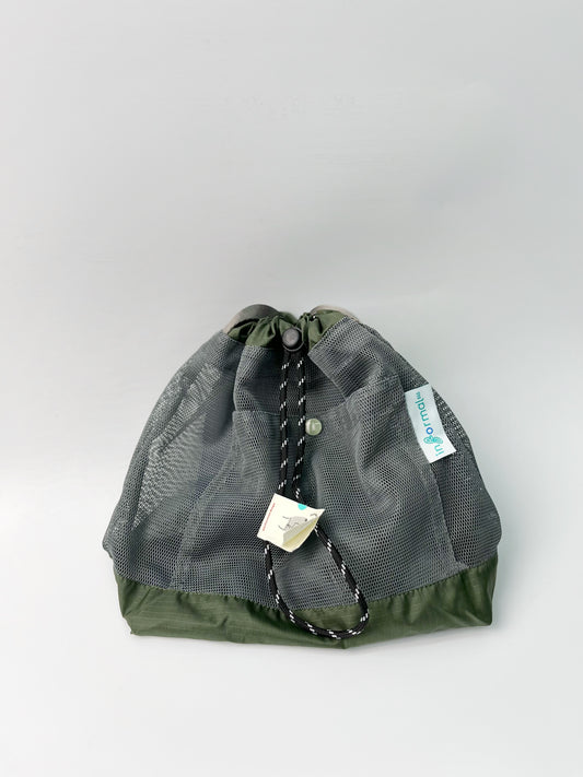 Informal Bag Drawstring Mesh Grey+Army