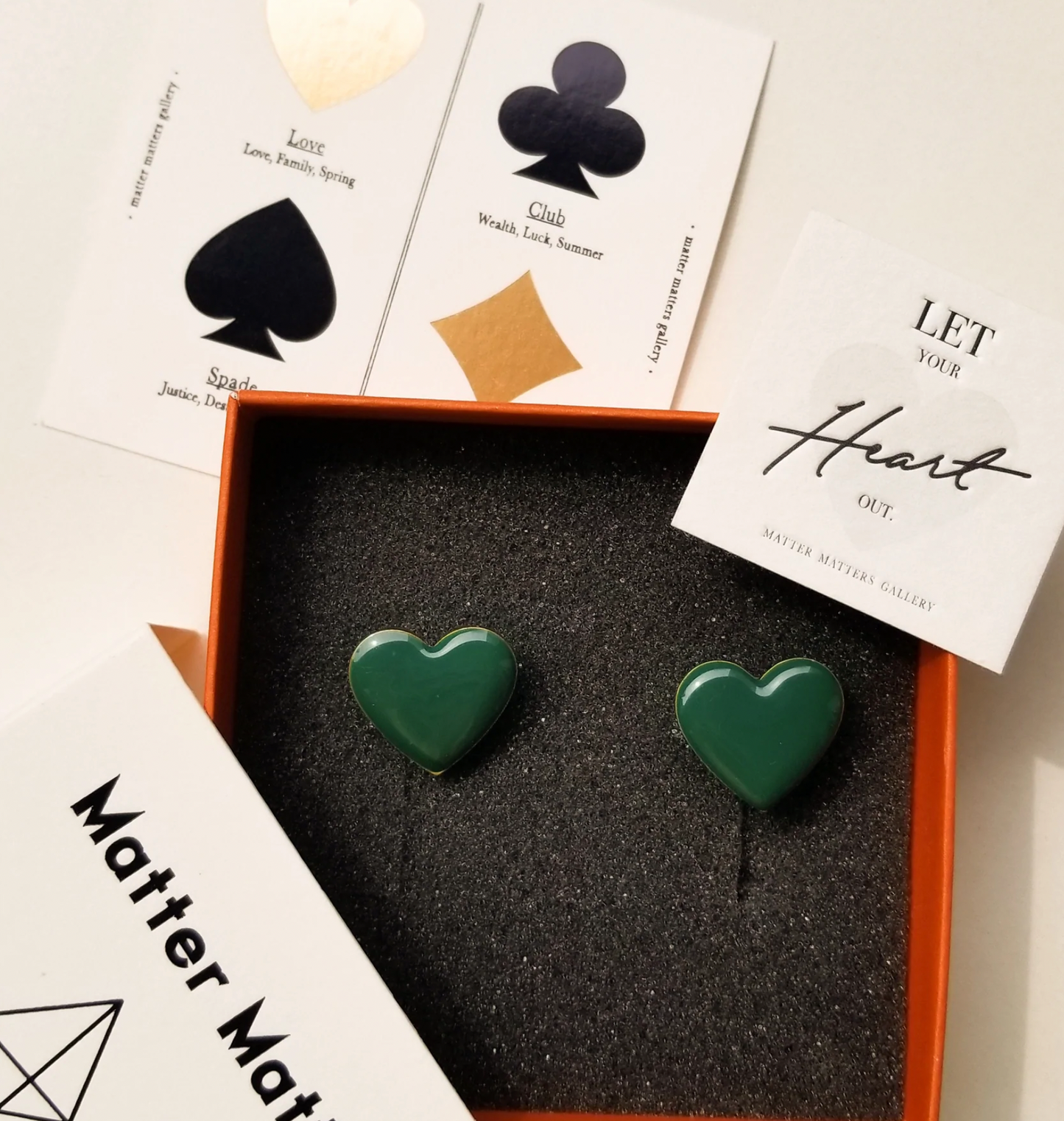 Matter Matters Puffy Heart Studs • Forest Green