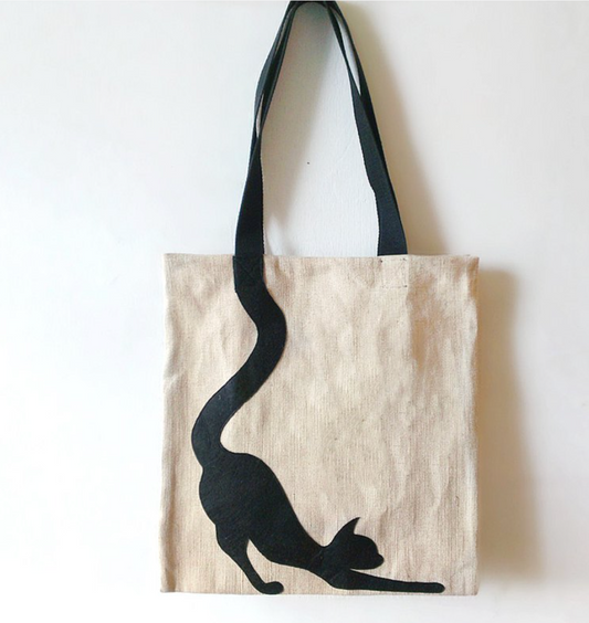 Seesaw 全人手製厚帆布布袋 (伸懶腰的長尾貓) | Seesaw Tote Bag (Stretching Cat)